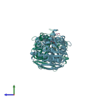 PDB entry 3r88 coloured by chain, side view.