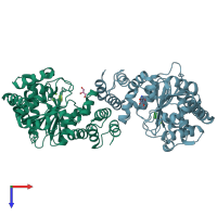 PDB entry 3r88 coloured by chain, top view.