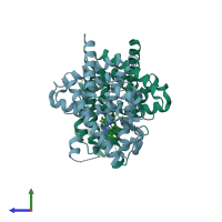 PDB entry 3r8a coloured by chain, side view.