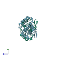 PDB entry 3r8c coloured by chain, side view.