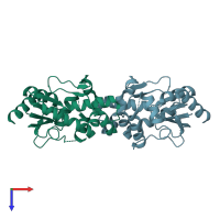 PDB entry 3r8c coloured by chain, top view.