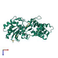 PDB entry 3r8e coloured by chain, top view.