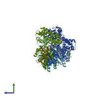 PDB entry 3r8f coloured by chain, side view.