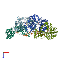 PDB entry 3r8f coloured by chain, top view.