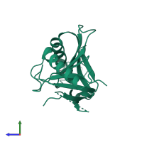 Monomeric assembly 3 of PDB entry 3r8k coloured by chemically distinct molecules, side view.