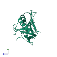 Monomeric assembly 4 of PDB entry 3r8k coloured by chemically distinct molecules, side view.