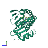 PDB entry 3r92 coloured by chain, side view.