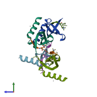 PDB entry 3r93 coloured by chain, side view.