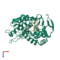 PDB entry 3r98 coloured by chain, top view.