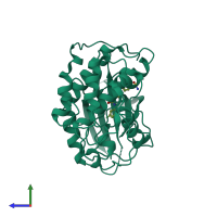 PDB entry 3r9d coloured by chain, side view.