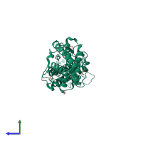 PDB entry 3r9m coloured by chain, side view.
