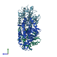 PDB entry 3r9s coloured by chain, side view.