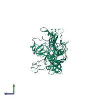 PDB entry 3ra8 coloured by chain, side view.