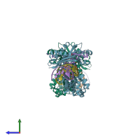 PDB entry 3raq coloured by chain, side view.
