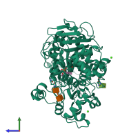 PDB entry 3rar coloured by chain, side view.