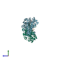 PDB entry 3rau coloured by chain, side view.