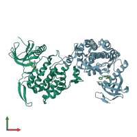 PDB entry 3raw coloured by chain, front view.