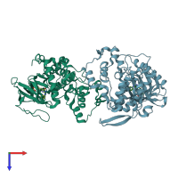 PDB entry 3raw coloured by chain, top view.