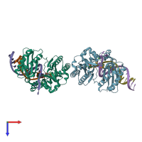 PDB entry 3rax coloured by chain, top view.