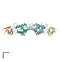 PDB entry 3rbb coloured by chain, top view.