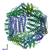 PDB entry 3rbc coloured by chain, side view.