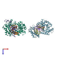 PDB entry 3rbd coloured by chain, top view.