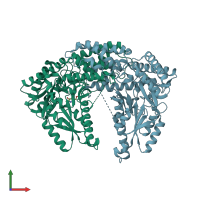 PDB entry 3rbf coloured by chain, front view.