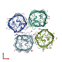 PDB entry 3rbh coloured by chain, front view.