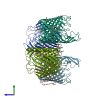 PDB entry 3rbh coloured by chain, side view.