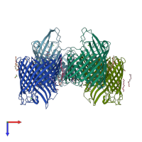 PDB entry 3rbh coloured by chain, top view.