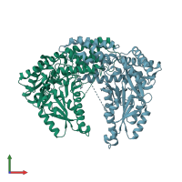 PDB entry 3rbl coloured by chain, front view.