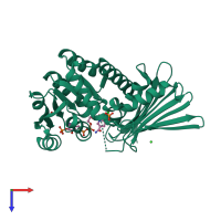 PDB entry 3rbv coloured by chain, top view.