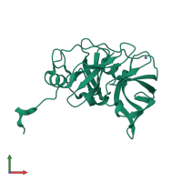 PDB entry 3rc6 coloured by chain, front view.