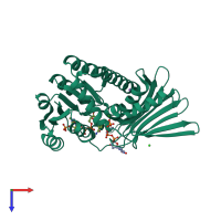 PDB entry 3rc7 coloured by chain, top view.