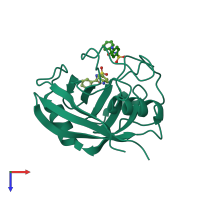 PDB entry 3rcf coloured by chain, top view.