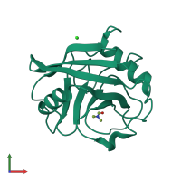 PDB entry 3rcg coloured by chain, front view.