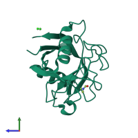 PDB entry 3rcg coloured by chain, side view.