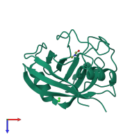 PDB entry 3rcg coloured by chain, top view.