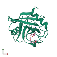 PDB entry 3rcl coloured by chain, front view.