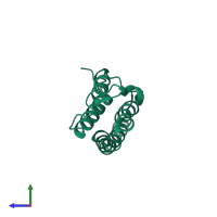 Monomeric assembly 1 of PDB entry 3rcw coloured by chemically distinct molecules, side view.