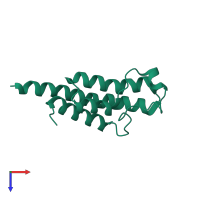 Monomeric assembly 1 of PDB entry 3rcw coloured by chemically distinct molecules, top view.