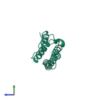 Monomeric assembly 2 of PDB entry 3rcw coloured by chemically distinct molecules, side view.