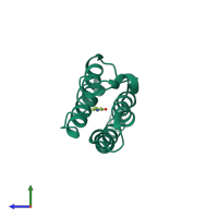 Monomeric assembly 3 of PDB entry 3rcw coloured by chemically distinct molecules, side view.