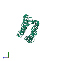 Monomeric assembly 4 of PDB entry 3rcw coloured by chemically distinct molecules, side view.