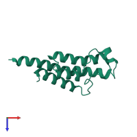 Monomeric assembly 5 of PDB entry 3rcw coloured by chemically distinct molecules, top view.