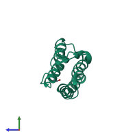 Monomeric assembly 6 of PDB entry 3rcw coloured by chemically distinct molecules, side view.
