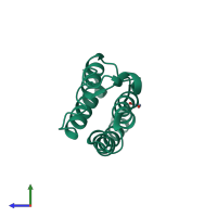 Monomeric assembly 7 of PDB entry 3rcw coloured by chemically distinct molecules, side view.