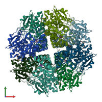 PDB entry 3rcy coloured by chain, front view.