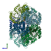 PDB entry 3rcy coloured by chain, side view.