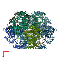 PDB entry 3rcy coloured by chain, top view.